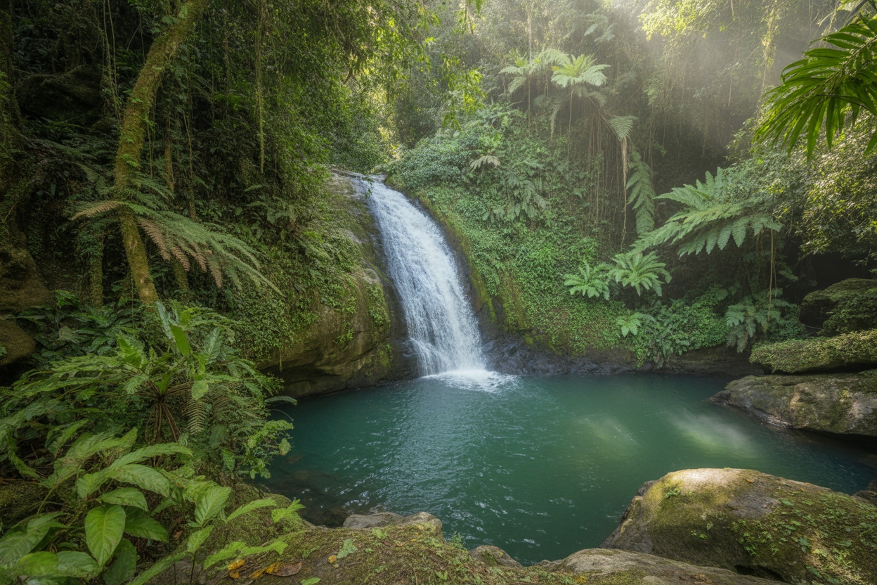 Cascade tropicale de Guadeloupe dans la forêt luxuriante