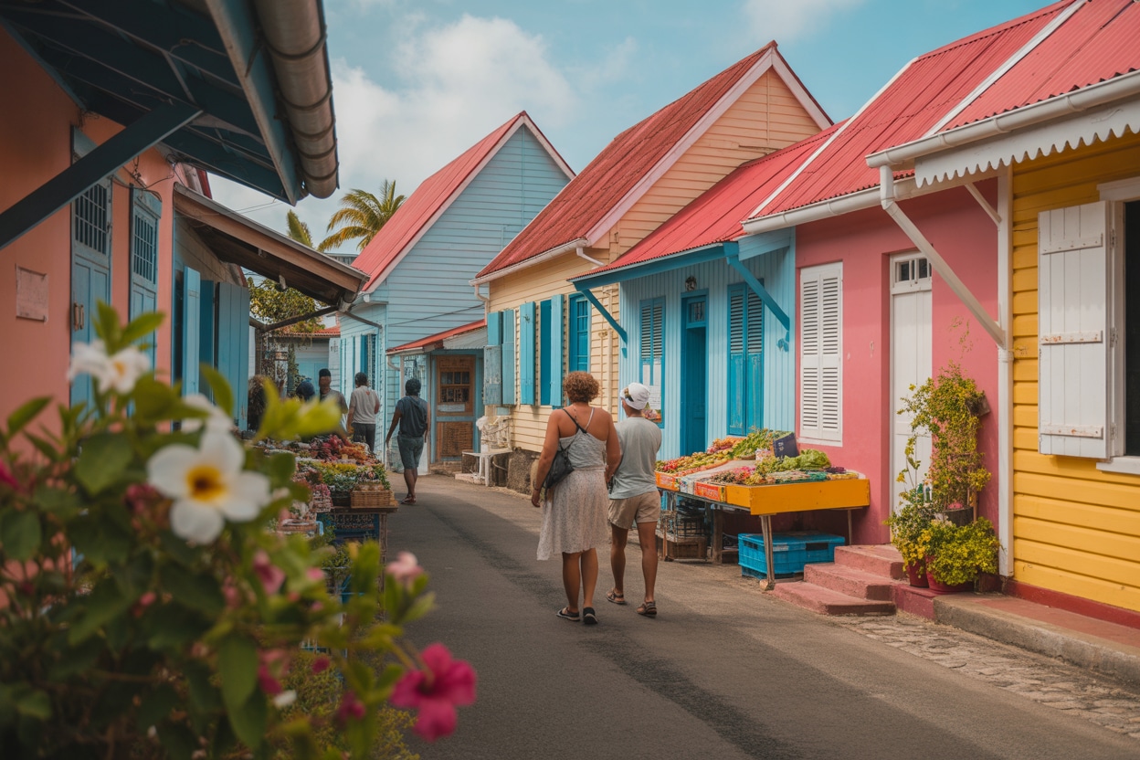 Distillerie de rhum traditionnelle en Guadeloupe avec champs de canne